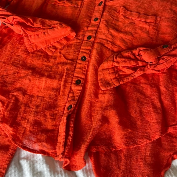 Free People Red Orange Gauzy Back Tie Boho top - Picture 4 of 10